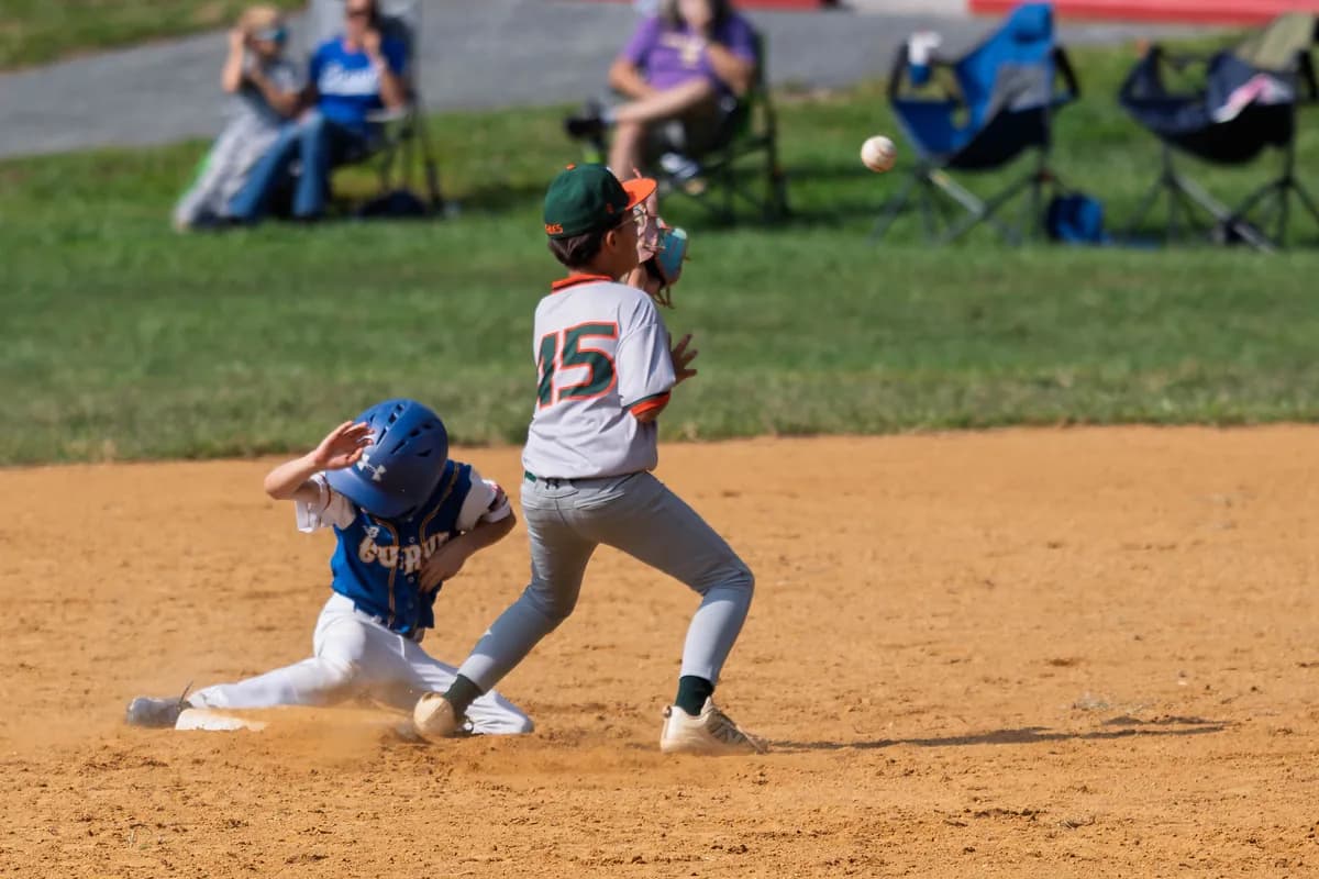 A Hurricanes infielder applying the tag at second base